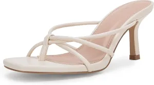 LAICIGO Women’s Square Open Toe Flip Flops Stiletto Heels Strappy Thong Slide on Slingback Mules Sandals