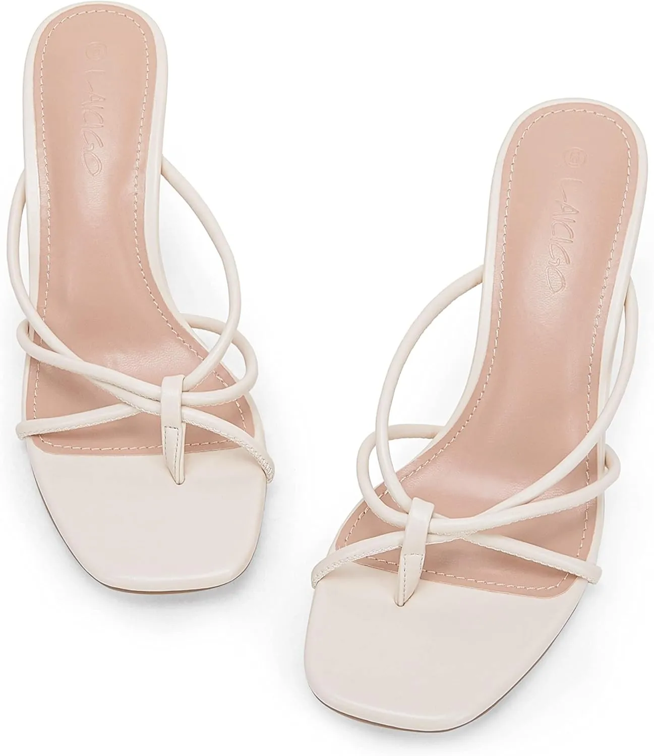 LAICIGO Women’s Square Open Toe Flip Flops Stiletto Heels Strappy Thong Slide on Slingback Mules Sandals