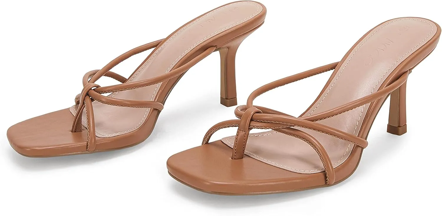 LAICIGO Women’s Square Open Toe Flip Flops Stiletto Heels Strappy Thong Slide on Slingback Mules Sandals