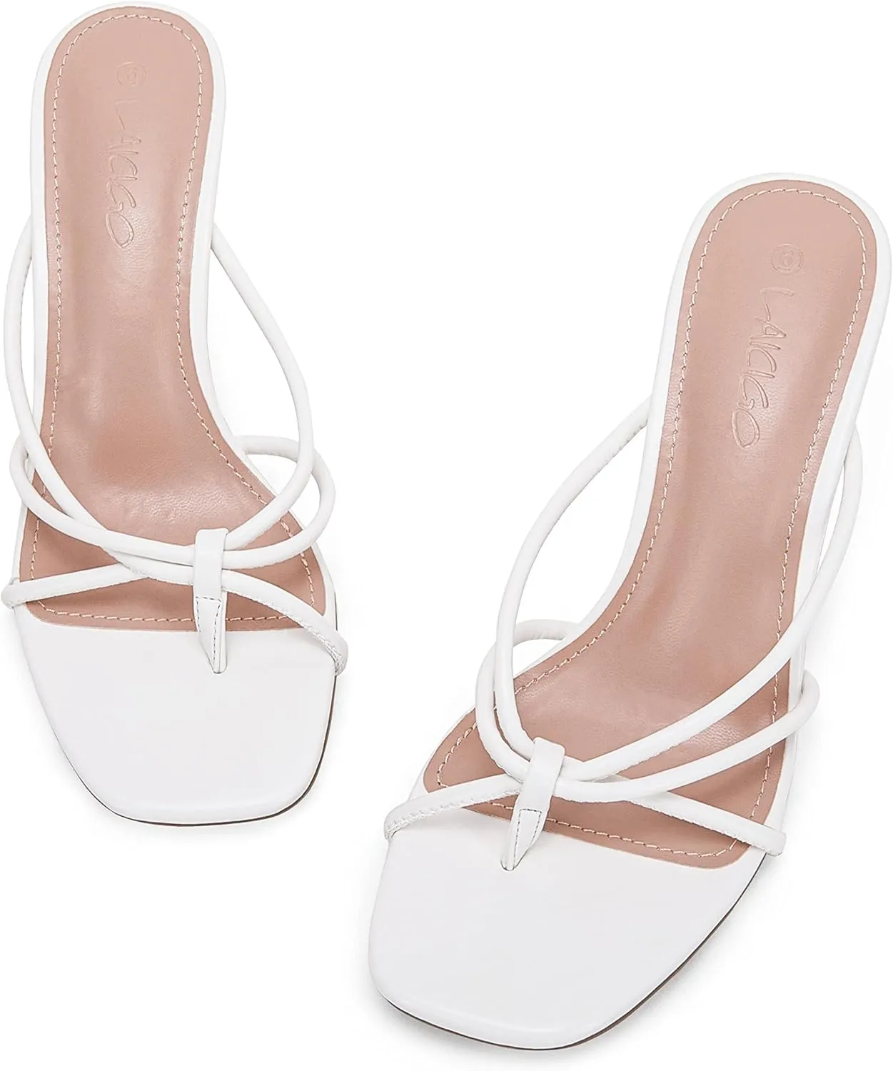 LAICIGO Women’s Square Open Toe Flip Flops Stiletto Heels Strappy Thong Slide on Slingback Mules Sandals