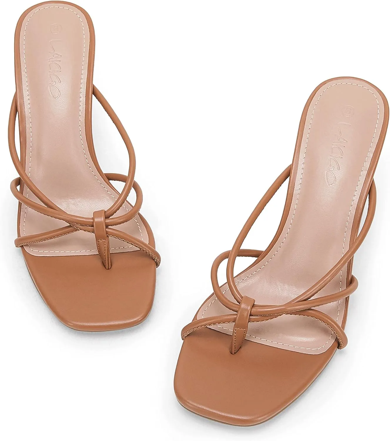 LAICIGO Women’s Square Open Toe Flip Flops Stiletto Heels Strappy Thong Slide on Slingback Mules Sandals