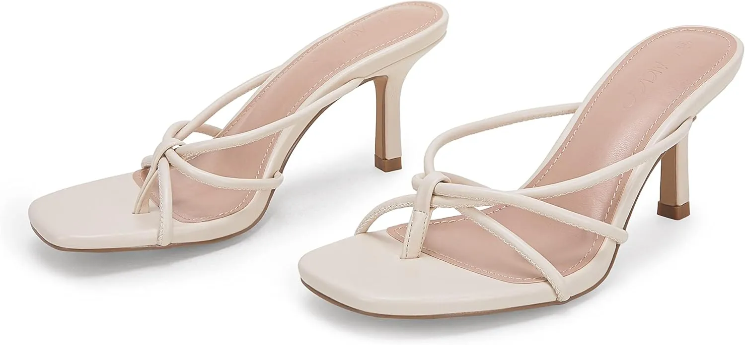 LAICIGO Women’s Square Open Toe Flip Flops Stiletto Heels Strappy Thong Slide on Slingback Mules Sandals