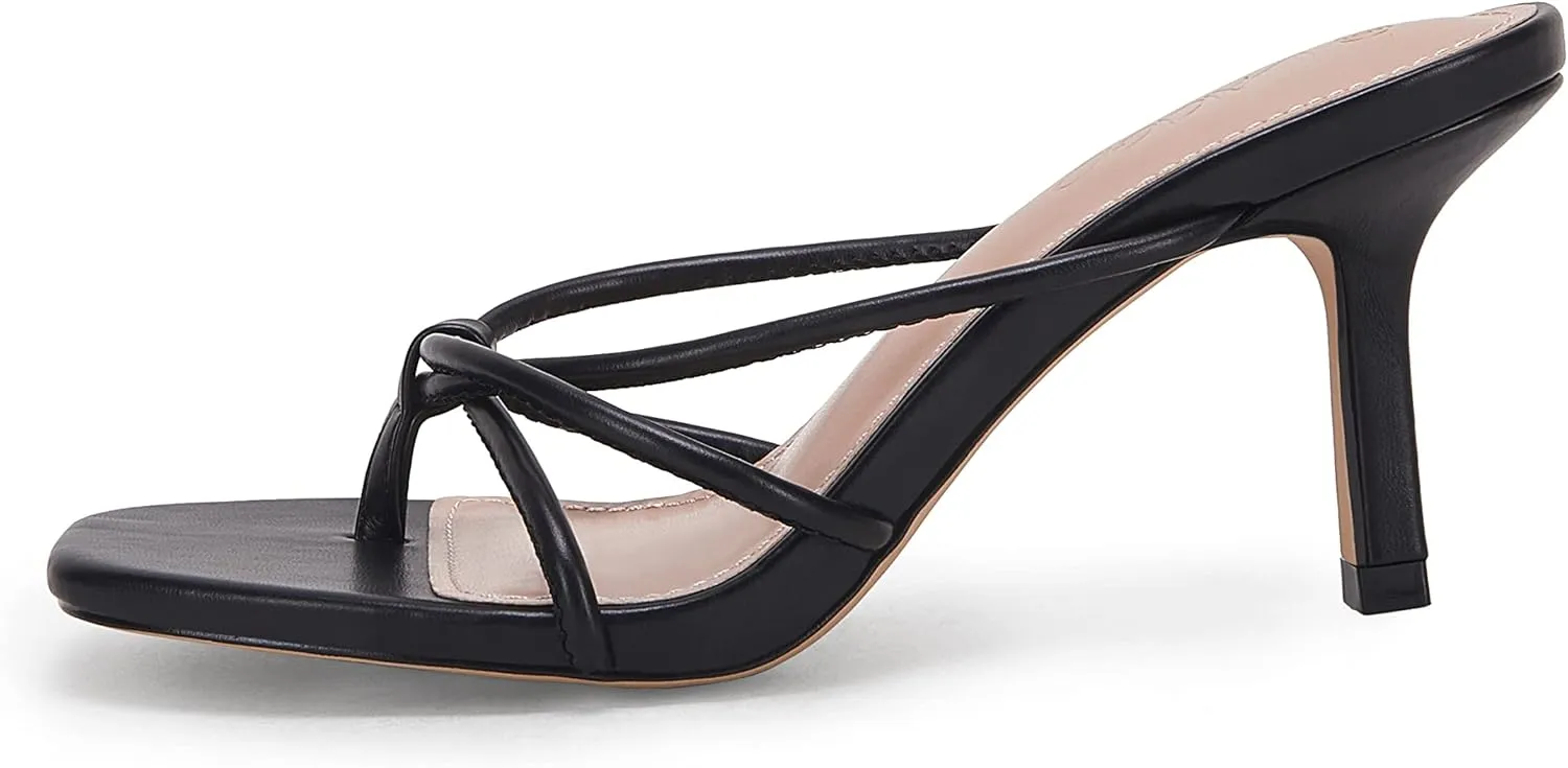 LAICIGO Women’s Square Open Toe Flip Flops Stiletto Heels Strappy Thong Slide on Slingback Mules Sandals