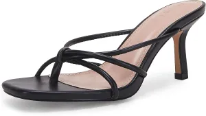 LAICIGO Women’s Square Open Toe Flip Flops Stiletto Heels Strappy Thong Slide on Slingback Mules Sandals