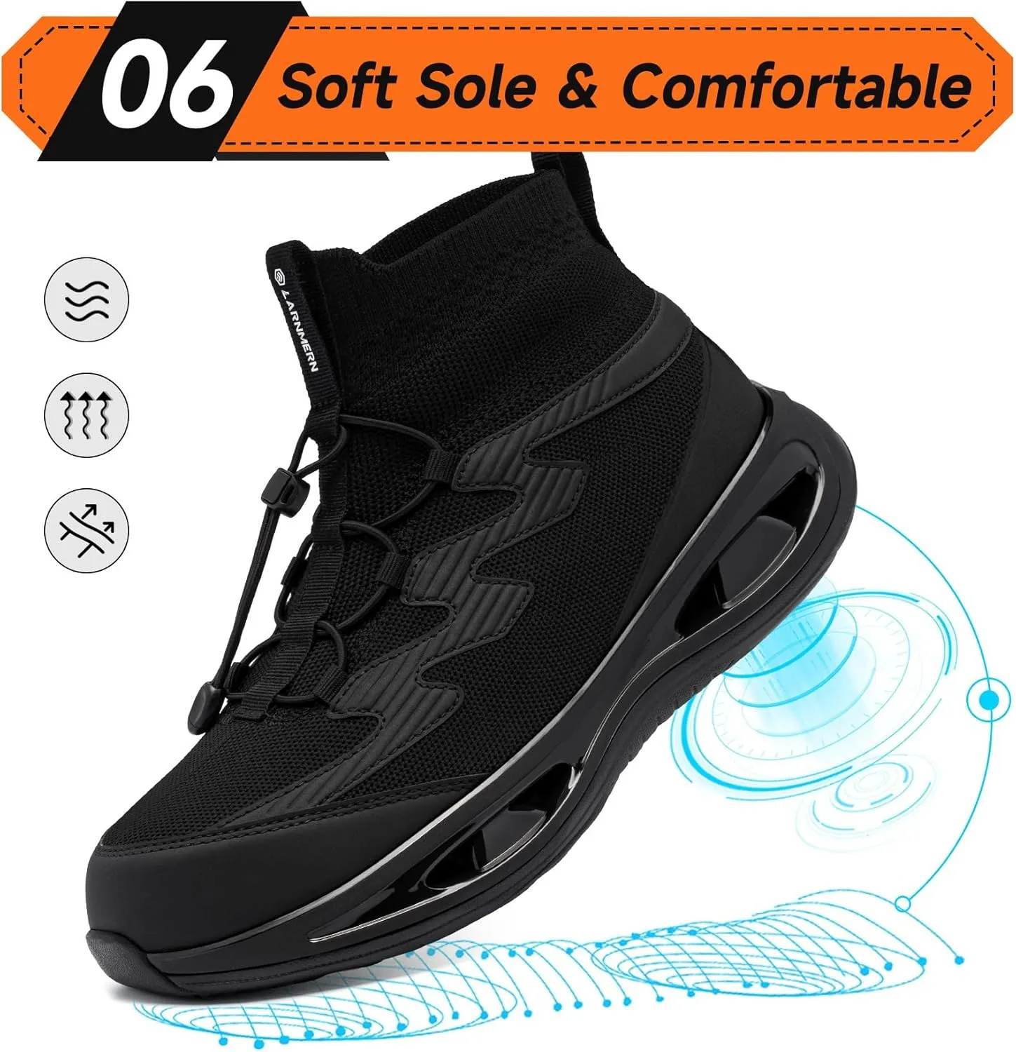 LARNMERN Steel Toe Boots Men, Non Slip Work Puncture Proof Safety Boot, Industrial Construction Comfortable Outdoor Hiking Military Tactical Shoes