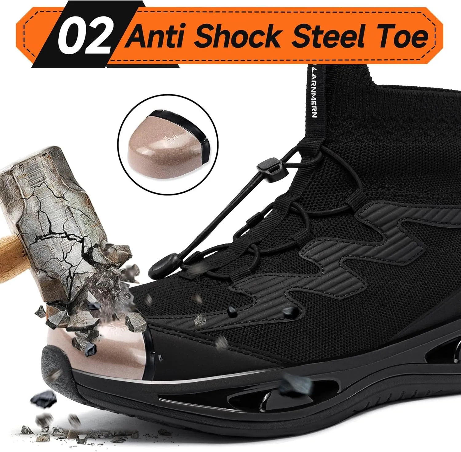 LARNMERN Steel Toe Boots Men, Non Slip Work Puncture Proof Safety Boot, Industrial Construction Comfortable Outdoor Hiking Military Tactical Shoes