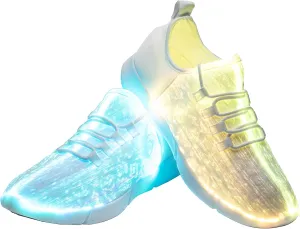 LED Fiber Optic Shoes Light Up Sneakers for Women Men Luminous Trainers Flashing Sneakers for Festivals, Christmas, Halloween, New Year Party with USB Charging, White