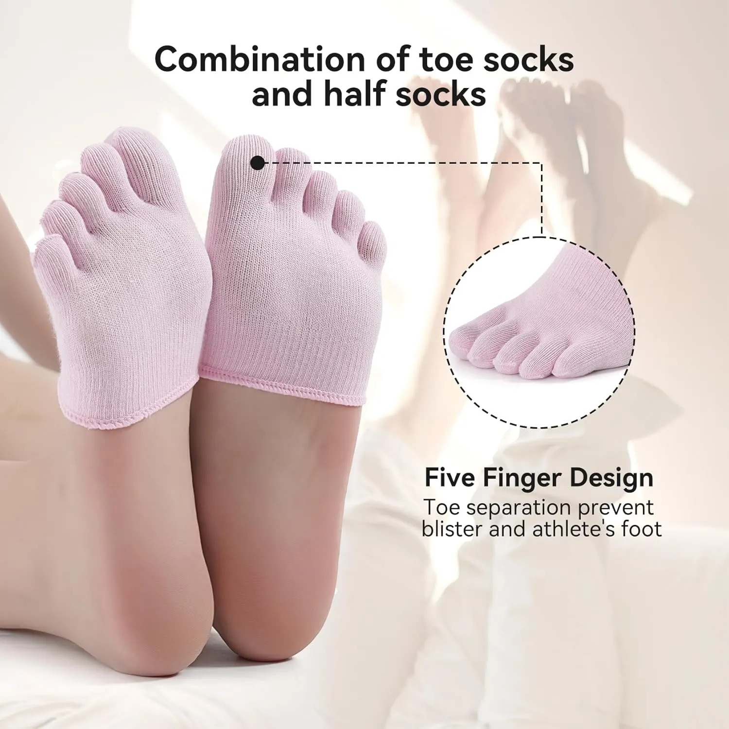 likloks Half Socks for Women Cotton Toe Topper Hidden Non-Slip Toe Separation Liner Socks (6/8 Pairs)