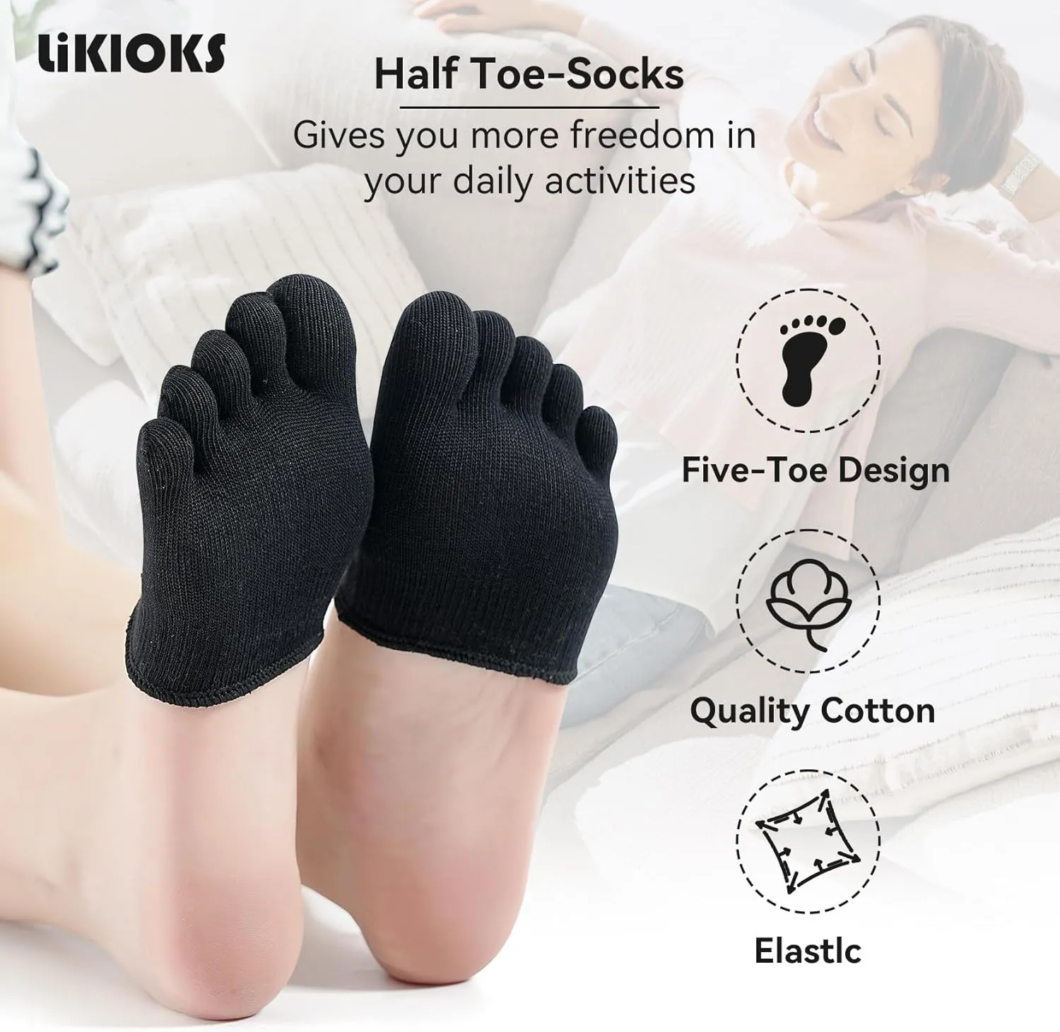 likloks Half Socks for Women Cotton Toe Topper Hidden Non-Slip Toe Separation Liner Socks (6/8 Pairs)
