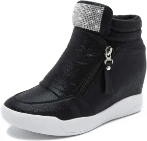 LIURUIJIA Women's Platform Hidden Wedge Sneakers High-Top Fashion Sneakers Dressy Casual Tennis Shoes Ankle Boots