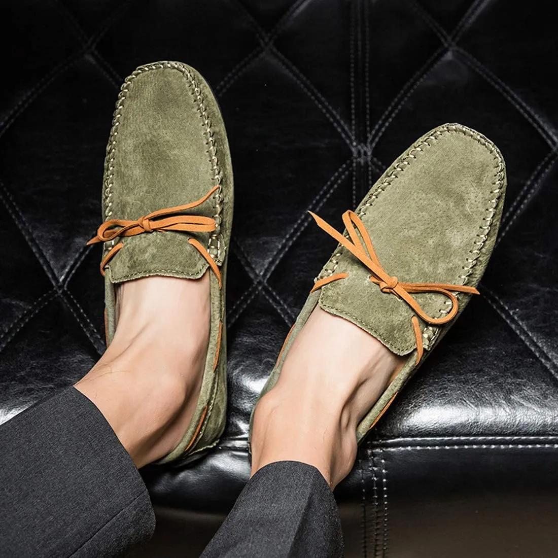 Loafers for Men Casual Moccasins Fashion Suede Lace Slip-on Dress Boat Driving Shoes