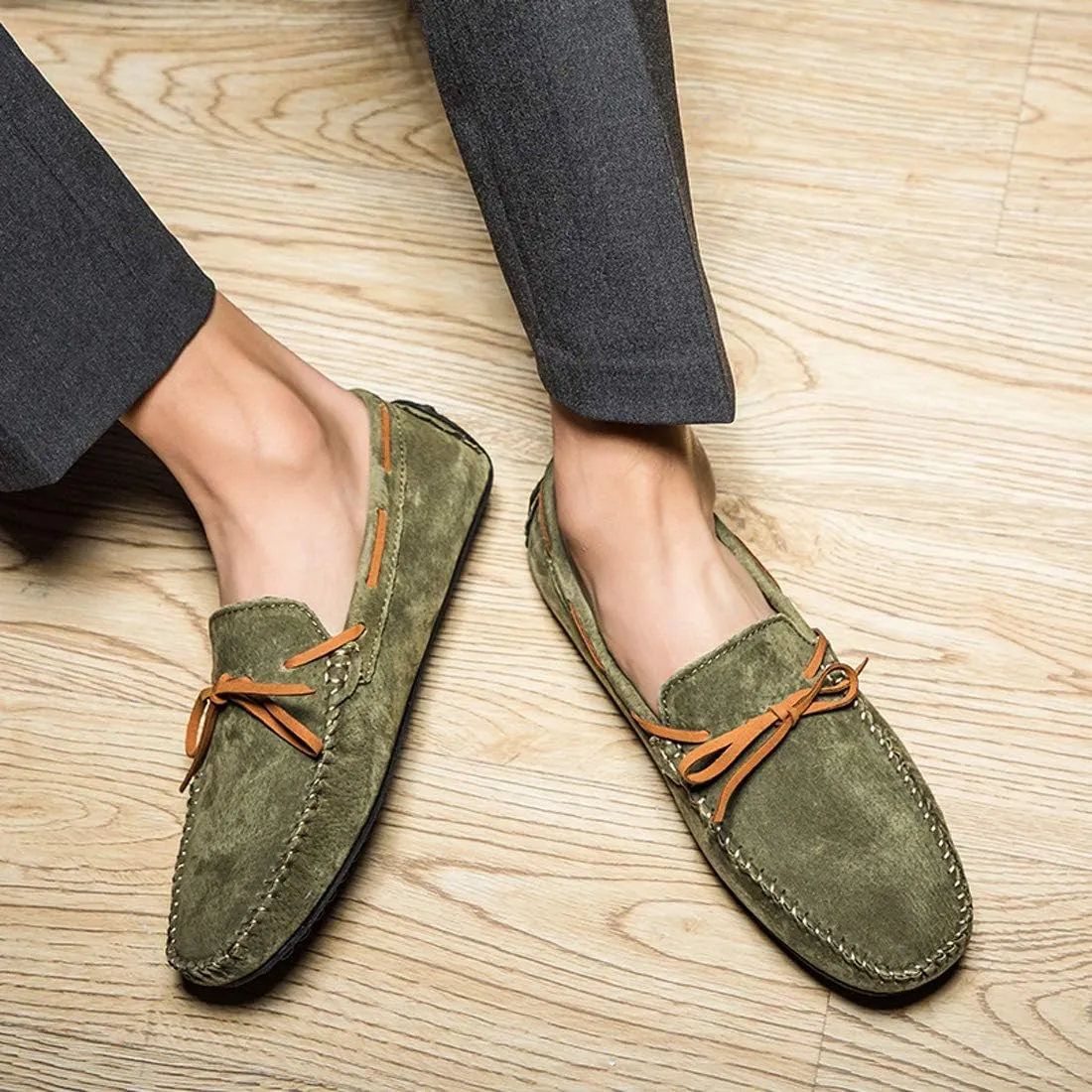 Loafers for Men Casual Moccasins Fashion Suede Lace Slip-on Dress Boat Driving Shoes