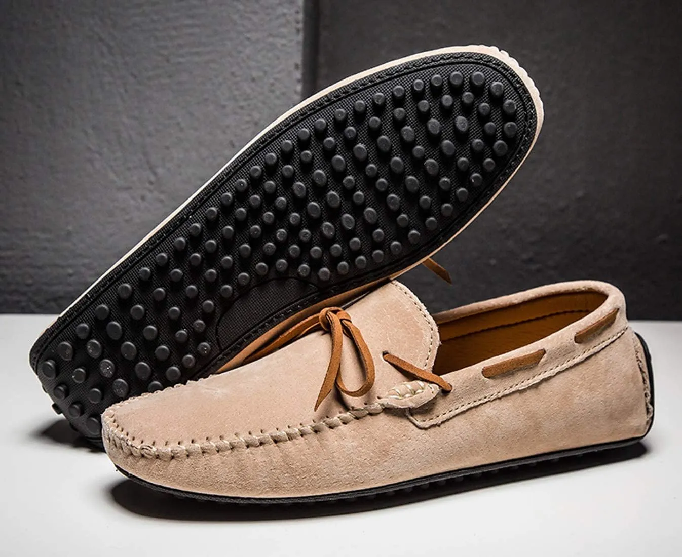 Loafers for Men Casual Moccasins Fashion Suede Lace Slip-on Dress Boat Driving Shoes