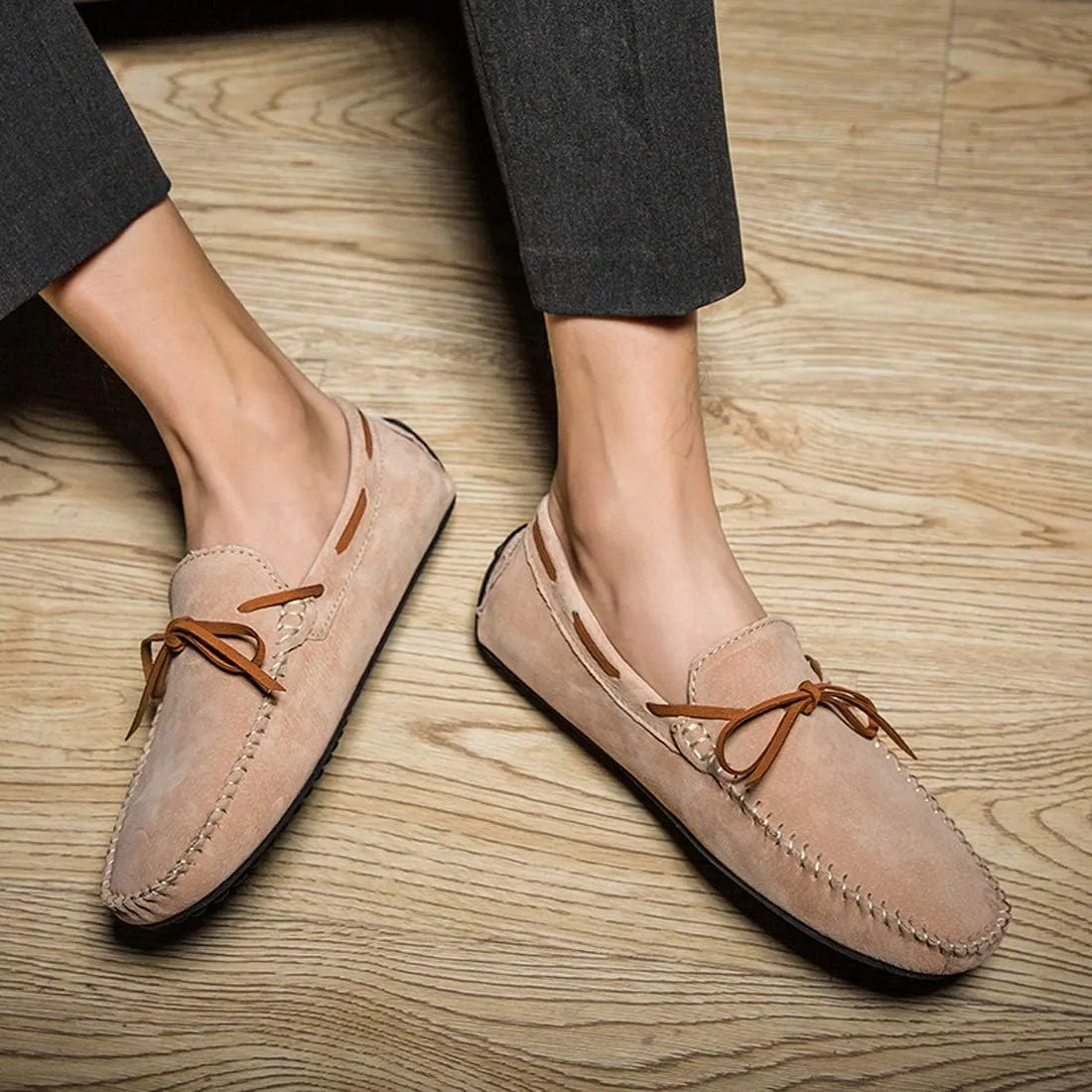 Loafers for Men Casual Moccasins Fashion Suede Lace Slip-on Dress Boat Driving Shoes