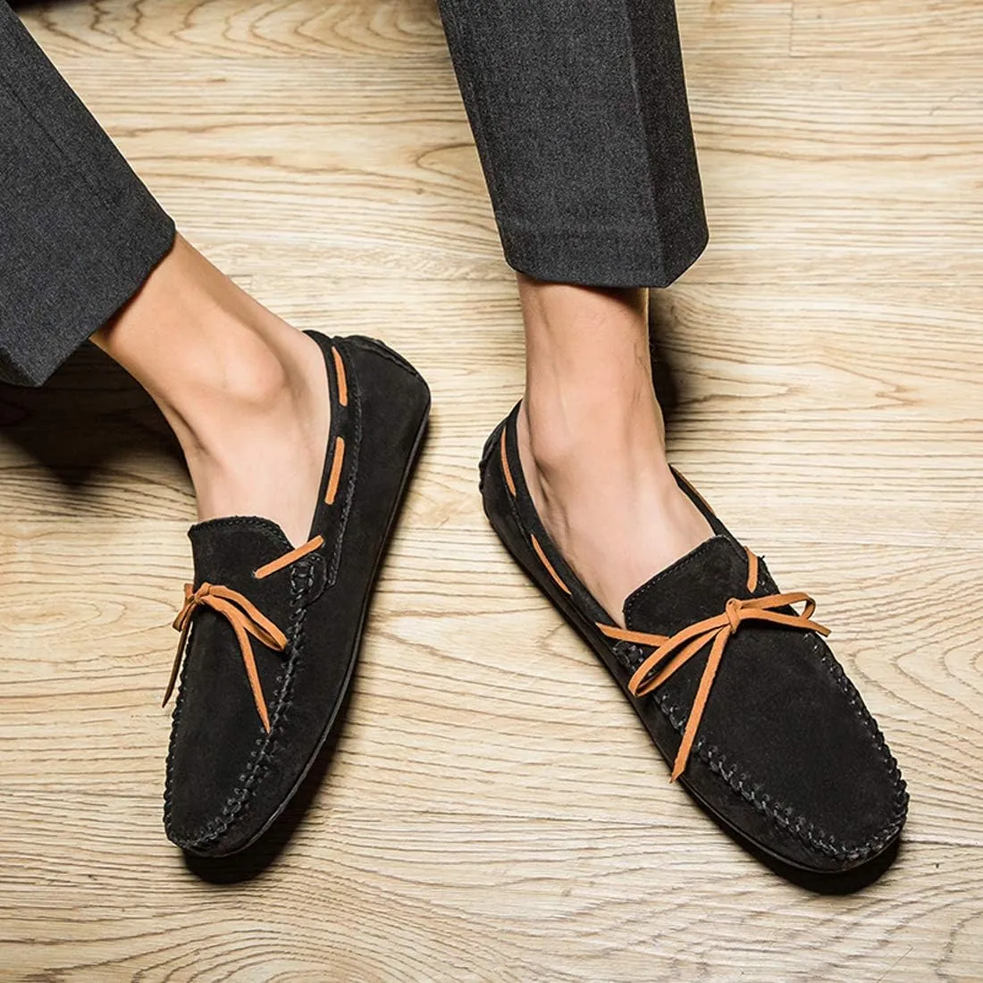 Loafers for Men Casual Moccasins Fashion Suede Lace Slip-on Dress Boat Driving Shoes