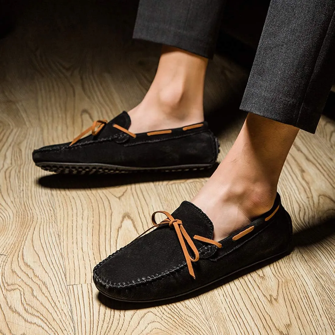 Loafers for Men Casual Moccasins Fashion Suede Lace Slip-on Dress Boat Driving Shoes