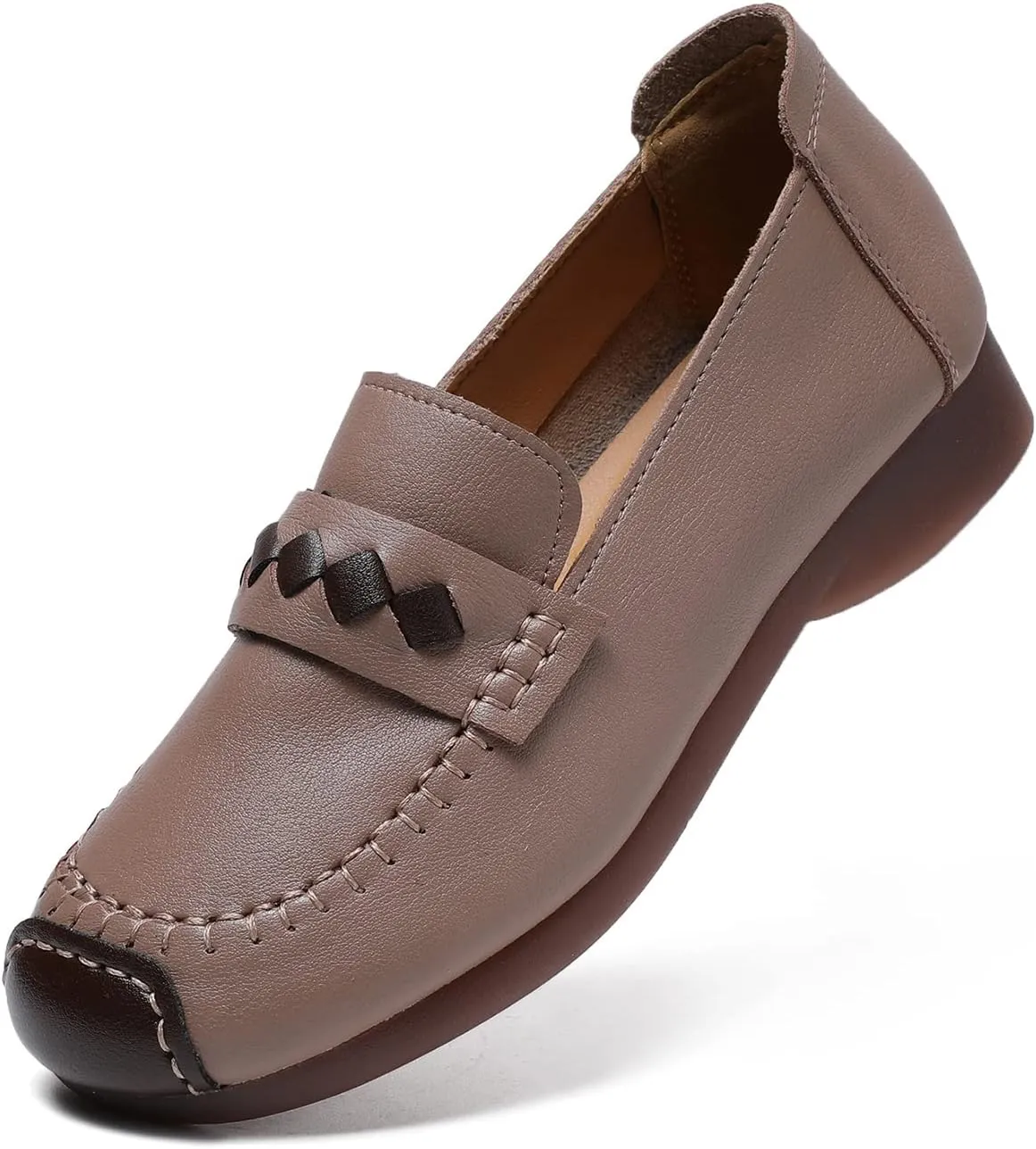 Loafers for Women Leather Penny Womens Loafers Slip-ons Soft Rubber Sole Shoes Color Matching