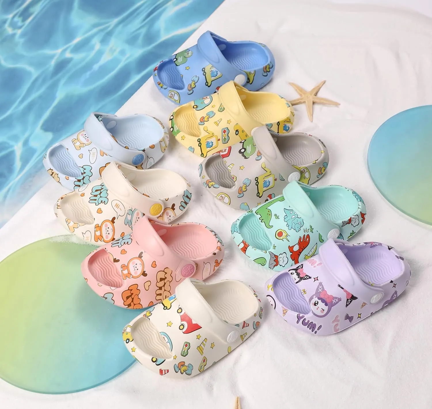 LONSOEN Kids Summer Clogs Boys Girls Slide Sandals Adjustable Toddler Indoor Outdoor Slippers Children Beach Pool Shoes
