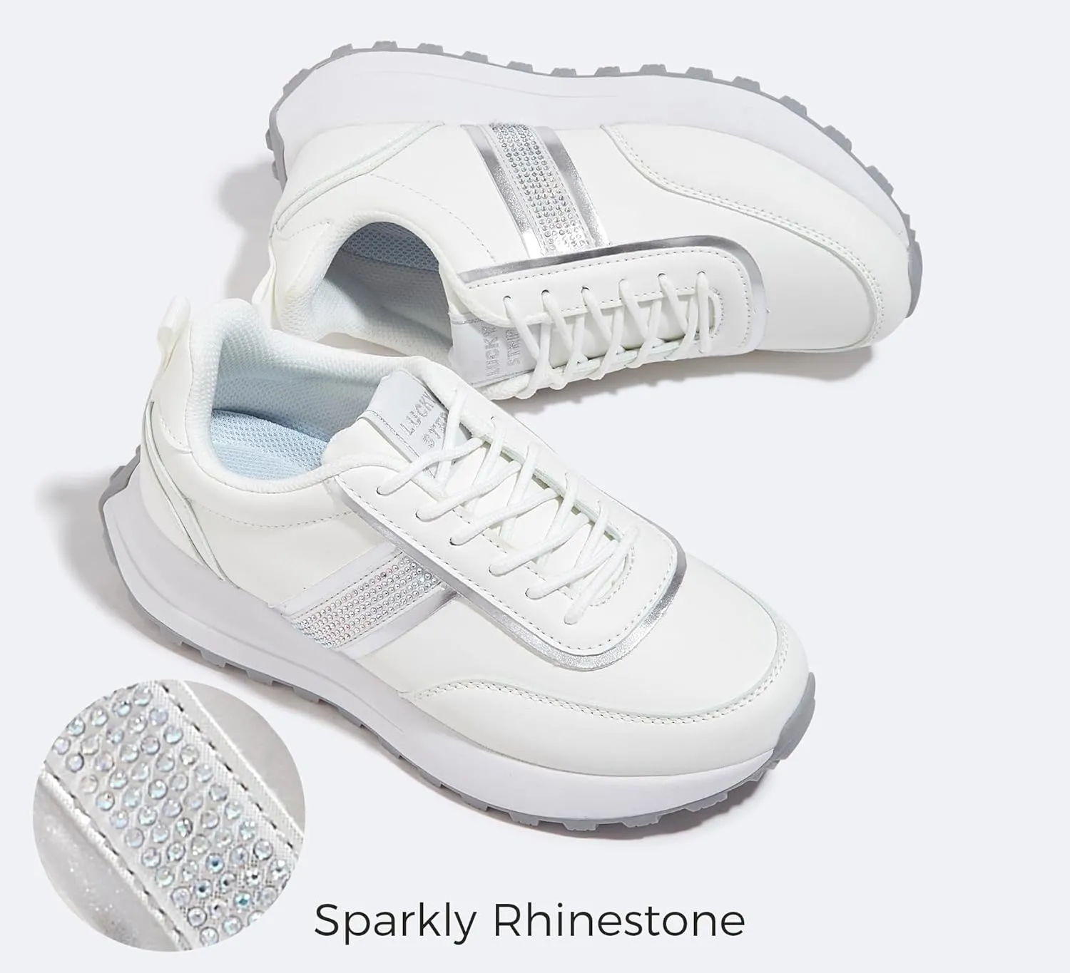 LUCKY STEP Women Platform Walking Shoe Fashion Retro Classic Casual Trainers Braided Rhinestone Sneakers Tennis Running Walking Shoes