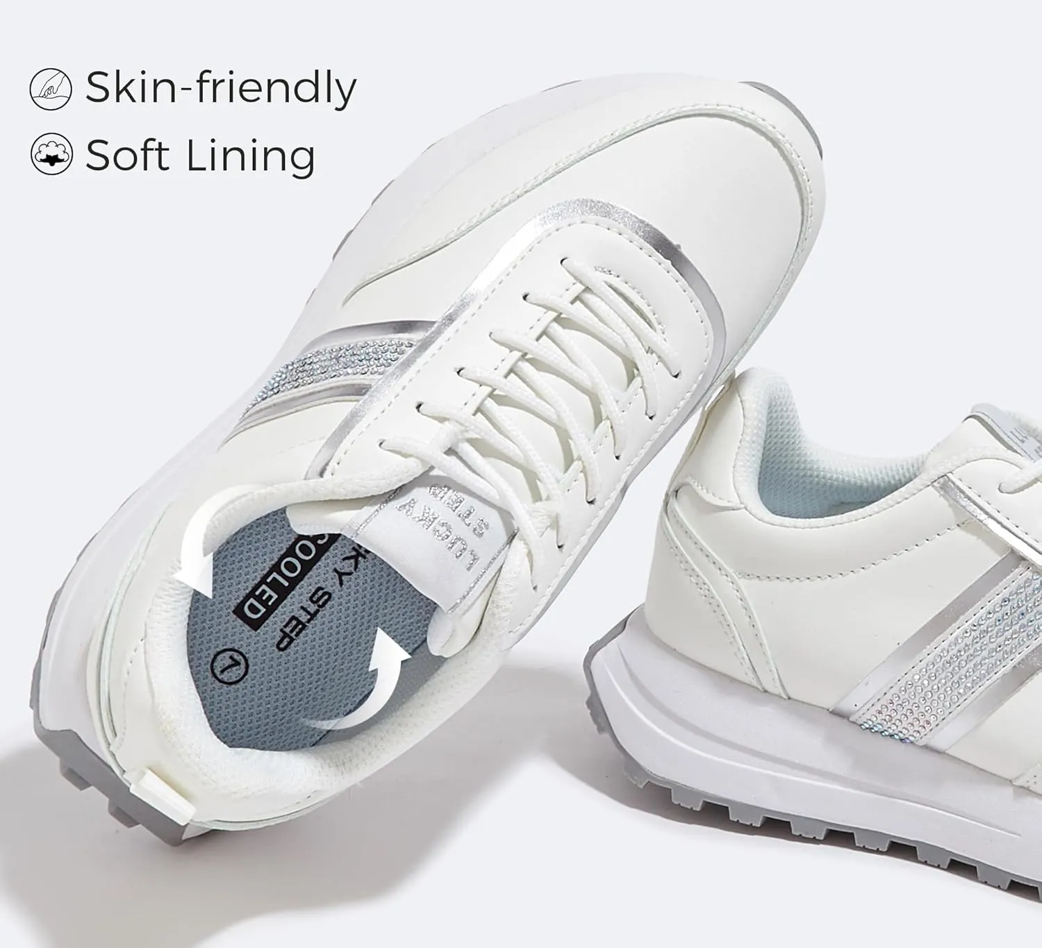 LUCKY STEP Women Platform Walking Shoe Fashion Retro Classic Casual Trainers Braided Rhinestone Sneakers Tennis Running Walking Shoes