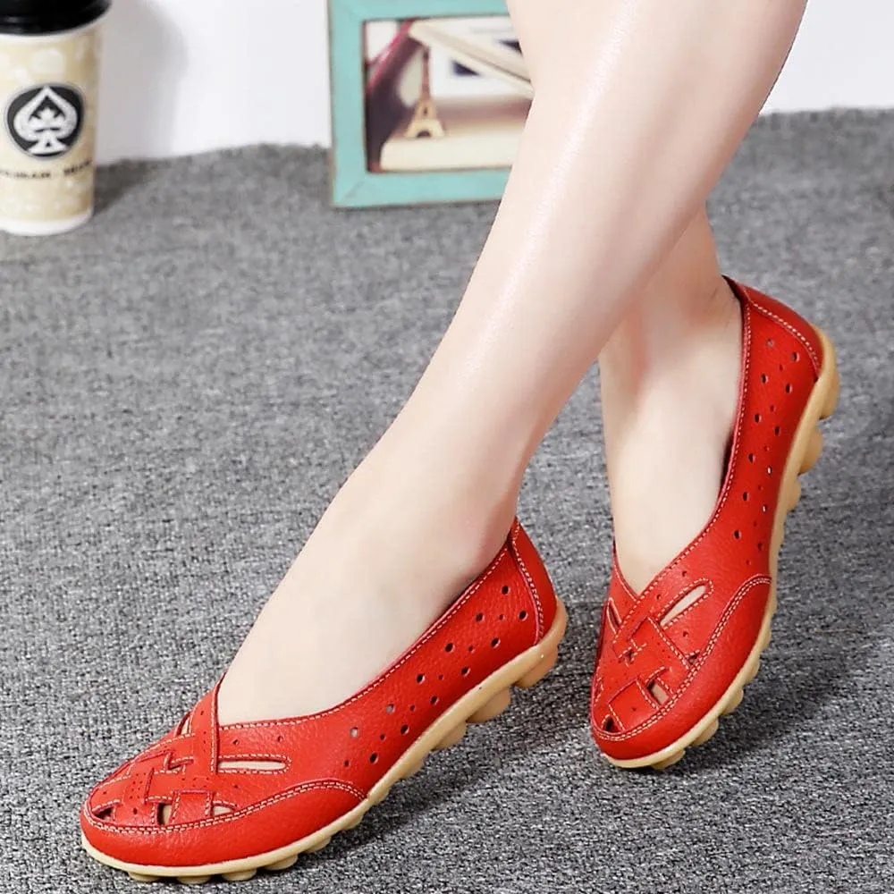Maylrvjv Women’s Solid Flat Loafers Breathable Comfortable Hollow Out Walking Moccasins Slip On Driving Shoes