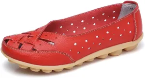 Maylrvjv Women’s Solid Flat Loafers Breathable Comfortable Hollow Out Walking Moccasins Slip On Driving Shoes