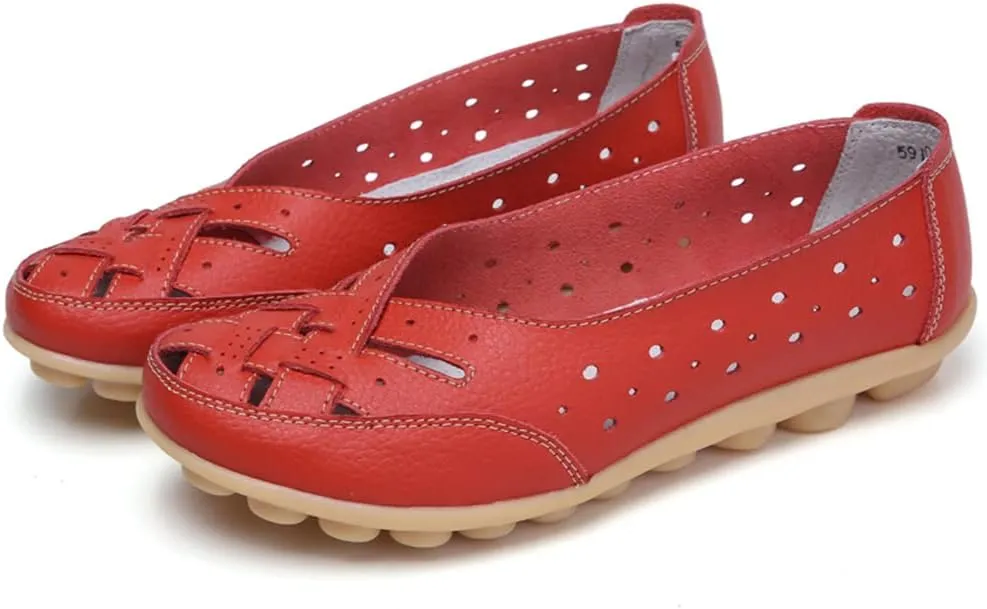 Maylrvjv Women’s Solid Flat Loafers Breathable Comfortable Hollow Out Walking Moccasins Slip On Driving Shoes
