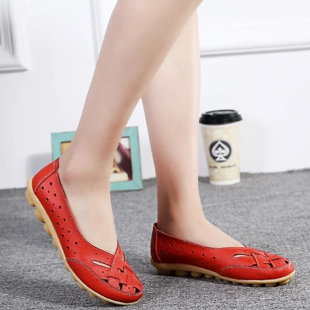 Maylrvjv Women’s Solid Flat Loafers Breathable Comfortable Hollow Out Walking Moccasins Slip On Driving Shoes
