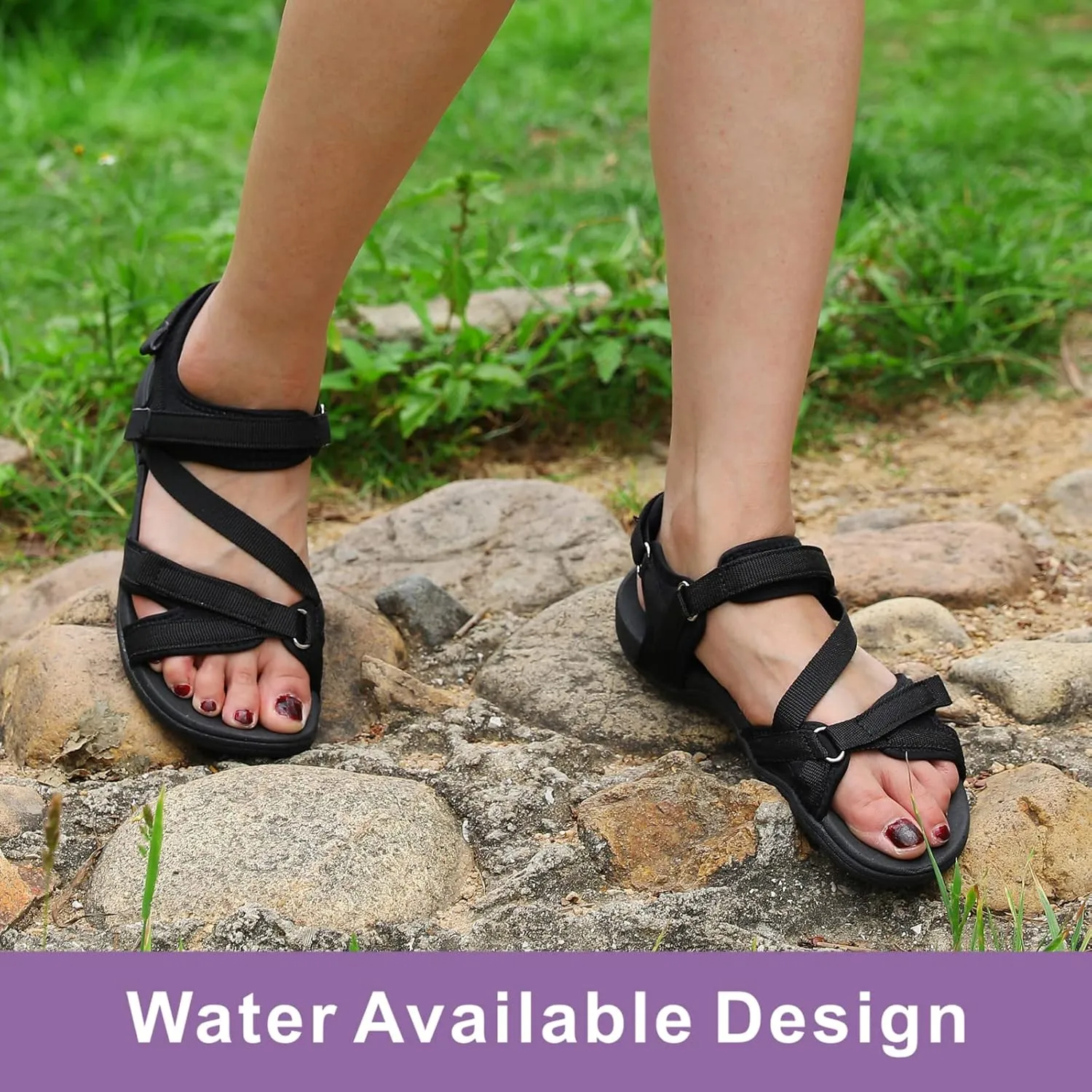 MEGNYA Womens Lightweight Cushion Sandals for Walking, Summer Outside Hiking Sandals with Adjustable Hook and Loop Straps
