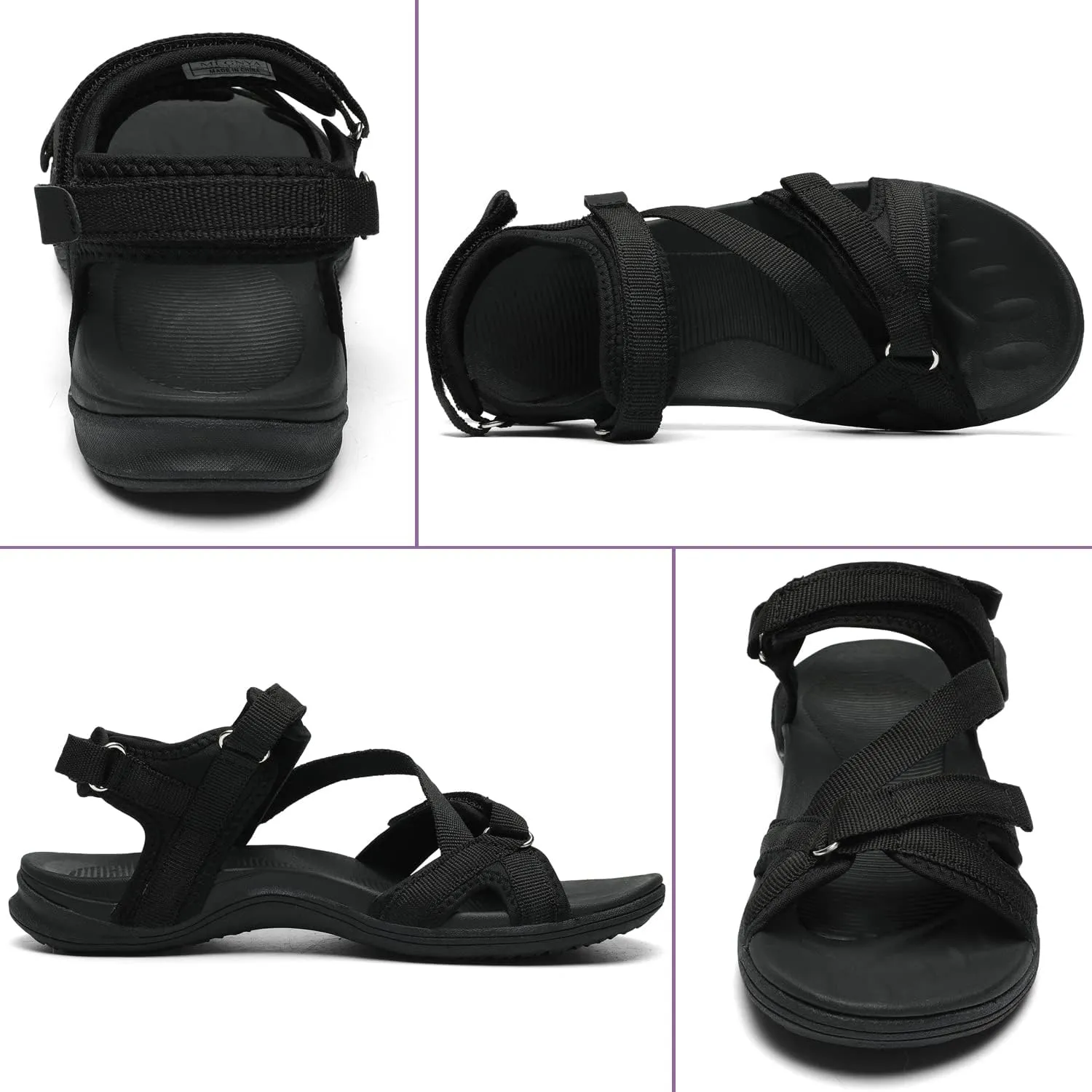 MEGNYA Womens Lightweight Cushion Sandals for Walking, Summer Outside Hiking Sandals with Adjustable Hook and Loop Straps