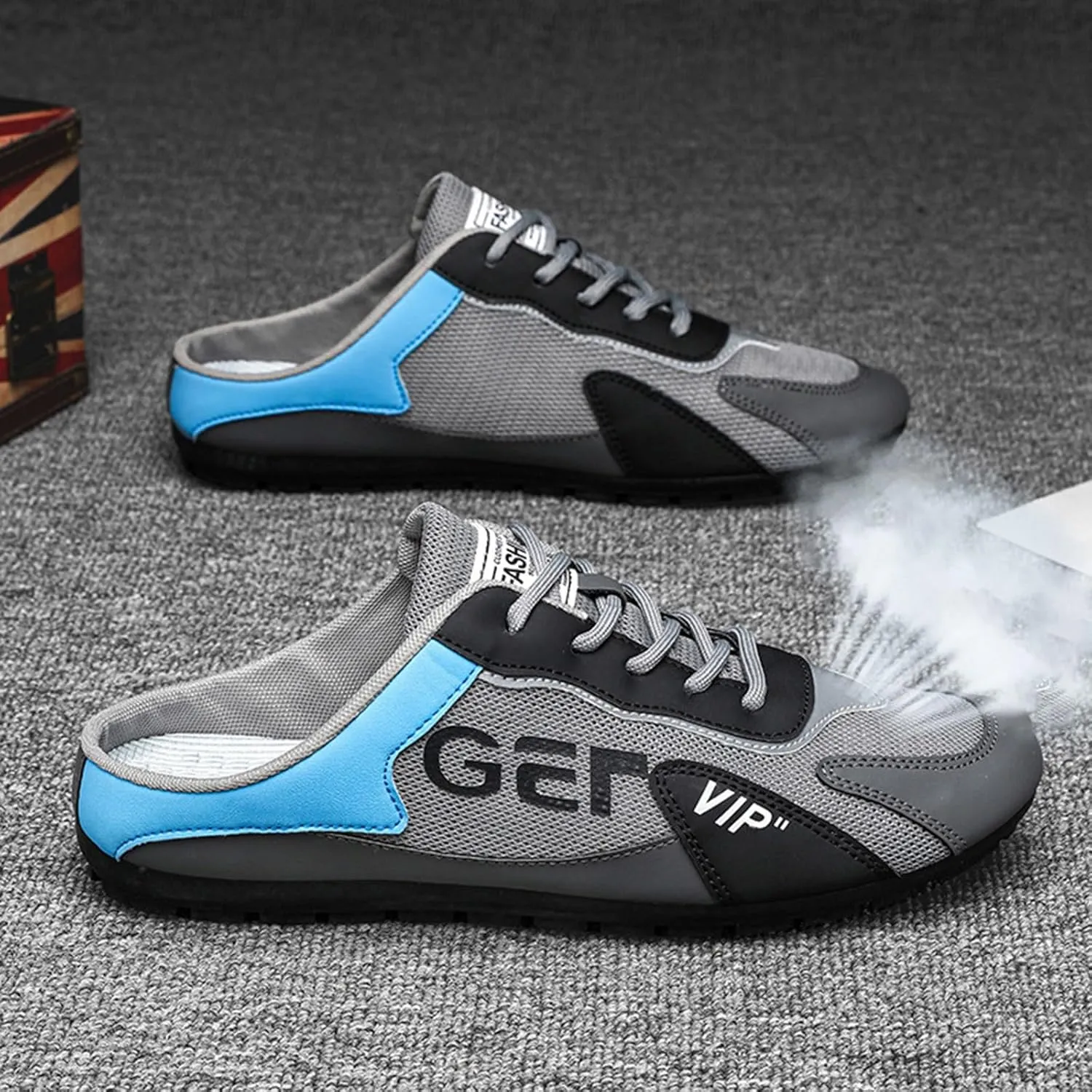 Men's Breathable Mesh Slippers Fashion Versatile Casual Shoes Lightweight Comfort Half Cap Toe Hiking Slippers
