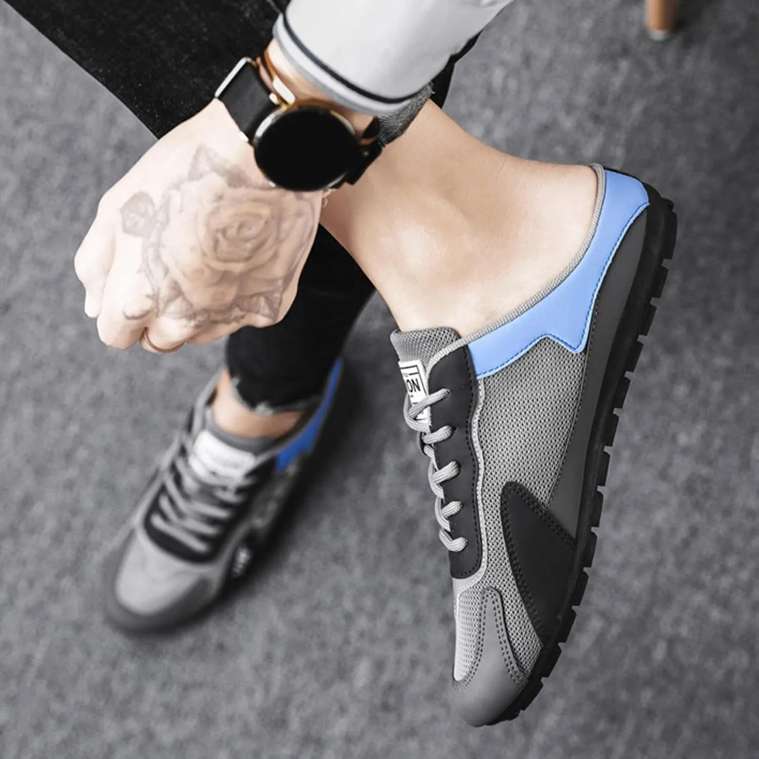 Men's Breathable Mesh Slippers Fashion Versatile Casual Shoes Lightweight Comfort Half Cap Toe Hiking Slippers