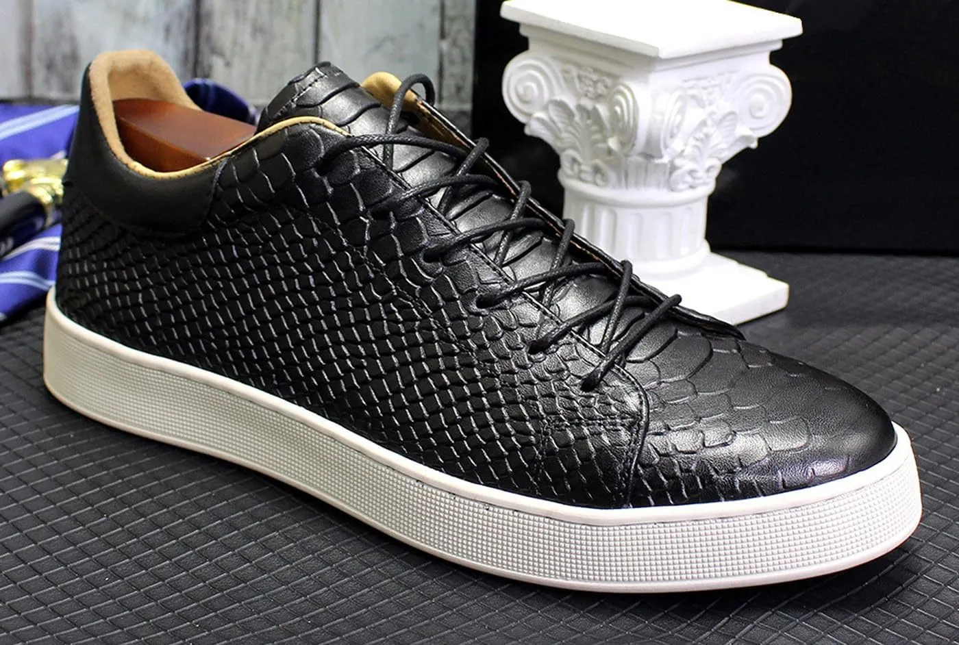 Mens Casual Shoes Genunie Leather Sneakers Comfort Walking Shoes Fashion Modern Breathable Crocodile Embossing Anti-Slip Soles Flat Derby for Men