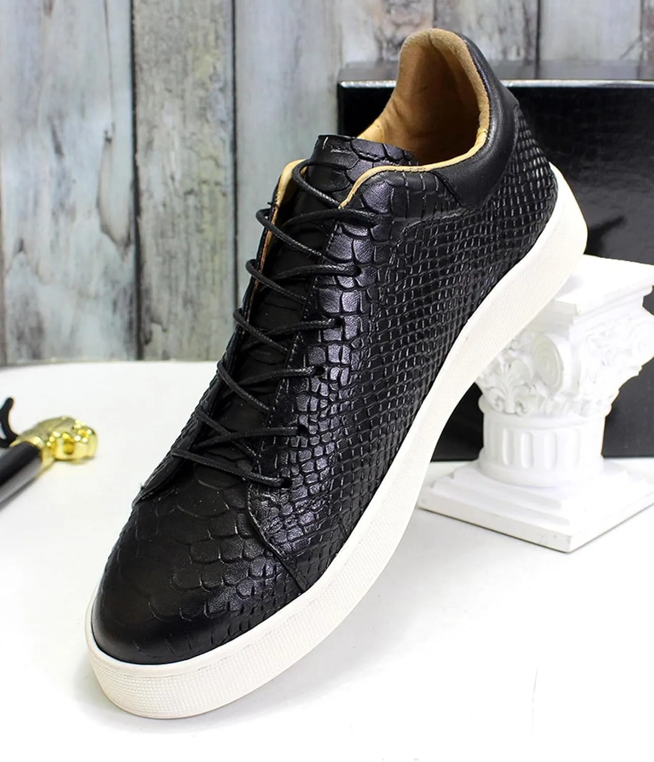 Mens Casual Shoes Genunie Leather Sneakers Comfort Walking Shoes Fashion Modern Breathable Crocodile Embossing Anti-Slip Soles Flat Derby for Men