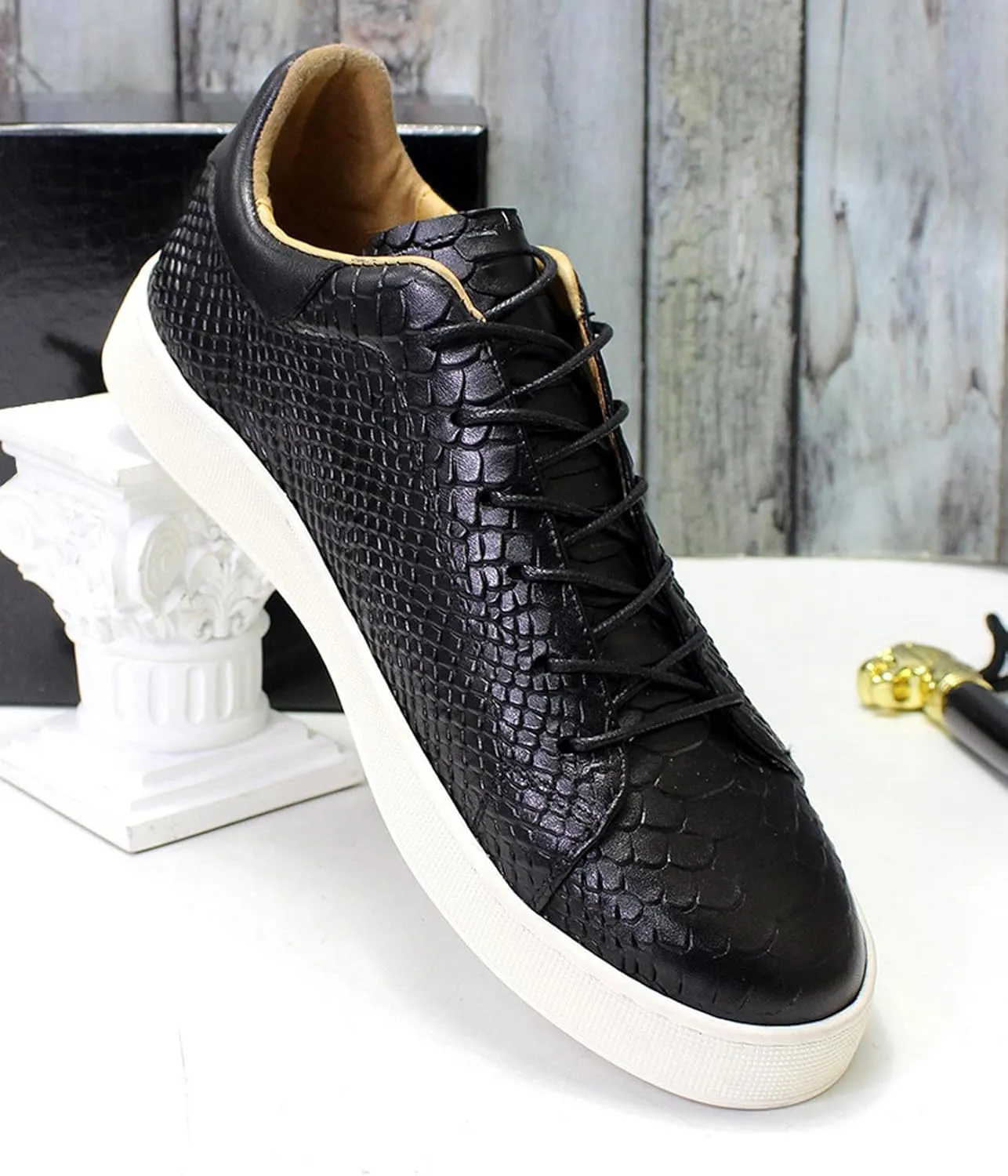 Mens Casual Shoes Genunie Leather Sneakers Comfort Walking Shoes Fashion Modern Breathable Crocodile Embossing Anti-Slip Soles Flat Derby for Men