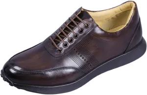 Men's Casual Sneakers Premium Leather Lace-Up Oxfords, Breathable Walking Shoes for Men, Comfortable Slip-Resistant Lightweight for Office, Travel, Everyday Wear Coffee 7 US
