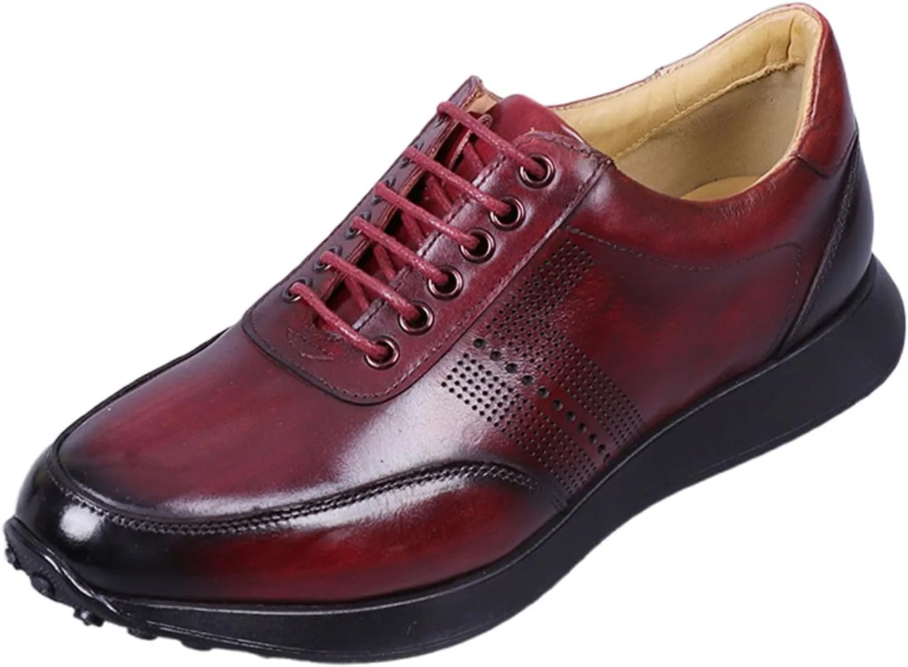 Men's Casual Sneakers Premium Leather Lace-Up Oxfords, Breathable Walking Shoes for Men, Comfortable Slip-Resistant Lightweight for Office, Travel, Everyday Wear Red 8 US