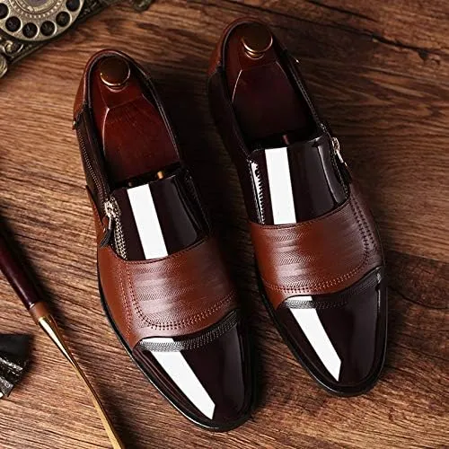 Men's Dress Shoes Patent Leather Loafers Pointed Zipper Oxford Formal Business Tuxedo Shoes