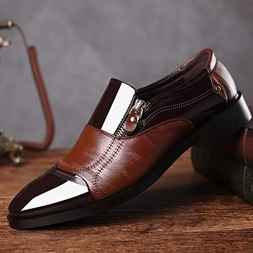 Men's Dress Shoes Patent Leather Loafers Pointed Zipper Oxford Formal Business Tuxedo Shoes