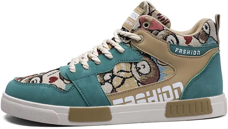 Men's Fashion High Top Chinese Style Skate Sneakers Stylish Comfortable Skateboarding Road Running Walking Shoes