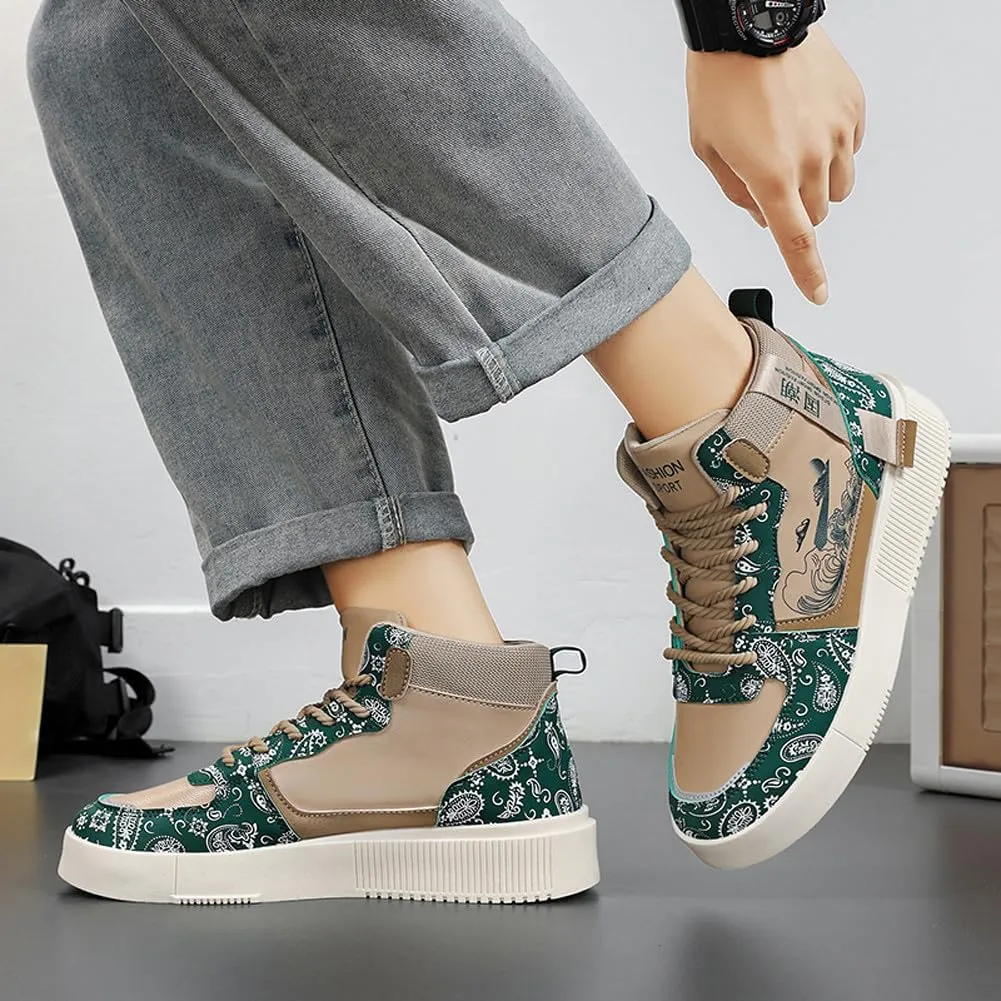 Men's Fashion High Top Chinese Style Skate Sneakers Stylish Comfortable Skateboarding Road Running Walking Shoes