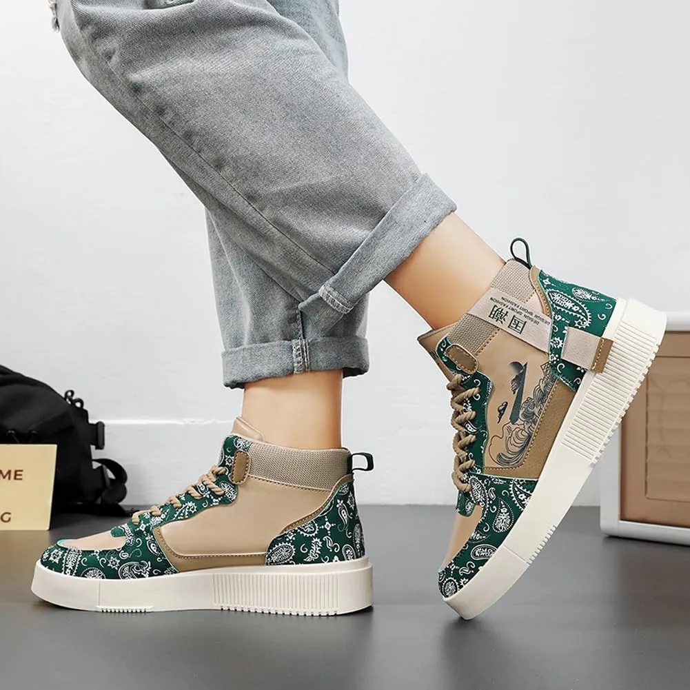 Men's Fashion High Top Chinese Style Skate Sneakers Stylish Comfortable Skateboarding Road Running Walking Shoes