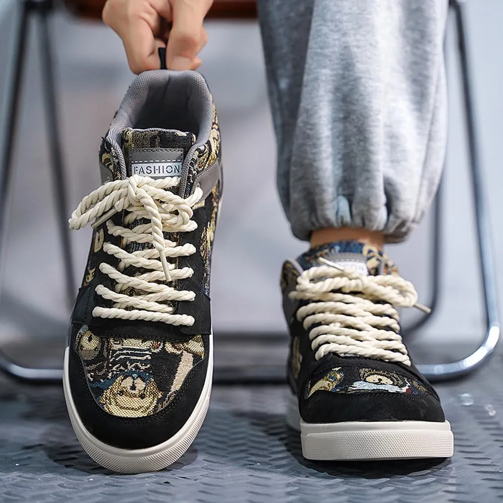 Men's Fashion High Top Chinese Style Skate Sneakers Stylish Comfortable Skateboarding Road Running Walking Shoes