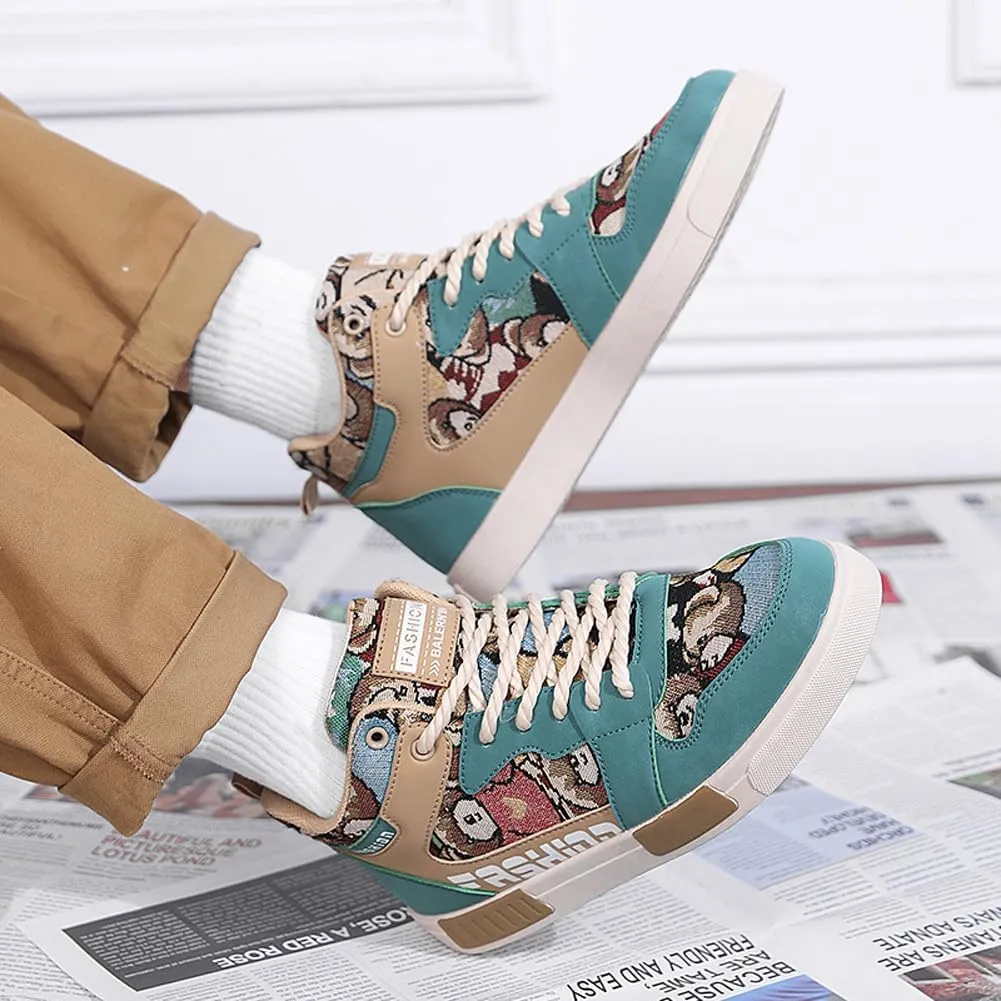 Men's Fashion High Top Chinese Style Skate Sneakers Stylish Comfortable Skateboarding Road Running Walking Shoes