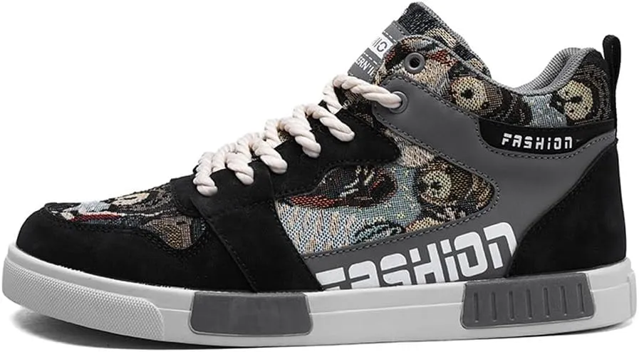 Men's Fashion High Top Chinese Style Skate Sneakers Stylish Comfortable Skateboarding Road Running Walking Shoes