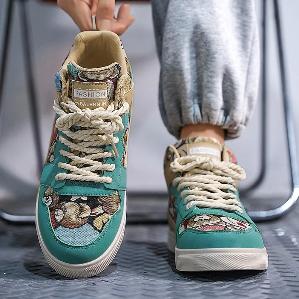 Men's Fashion High Top Chinese Style Skate Sneakers Stylish Comfortable Skateboarding Road Running Walking Shoes