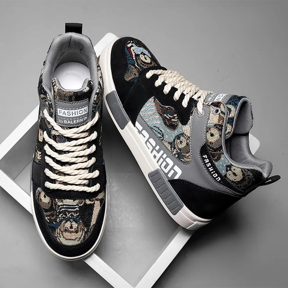 Men's Fashion High Top Chinese Style Skate Sneakers Stylish Comfortable Skateboarding Road Running Walking Shoes