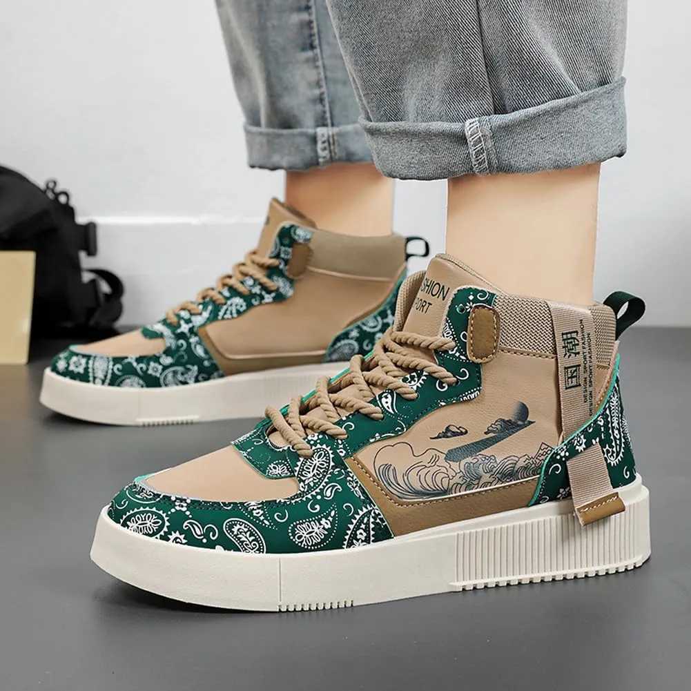 Men's Fashion High Top Chinese Style Skate Sneakers Stylish Comfortable Skateboarding Road Running Walking Shoes