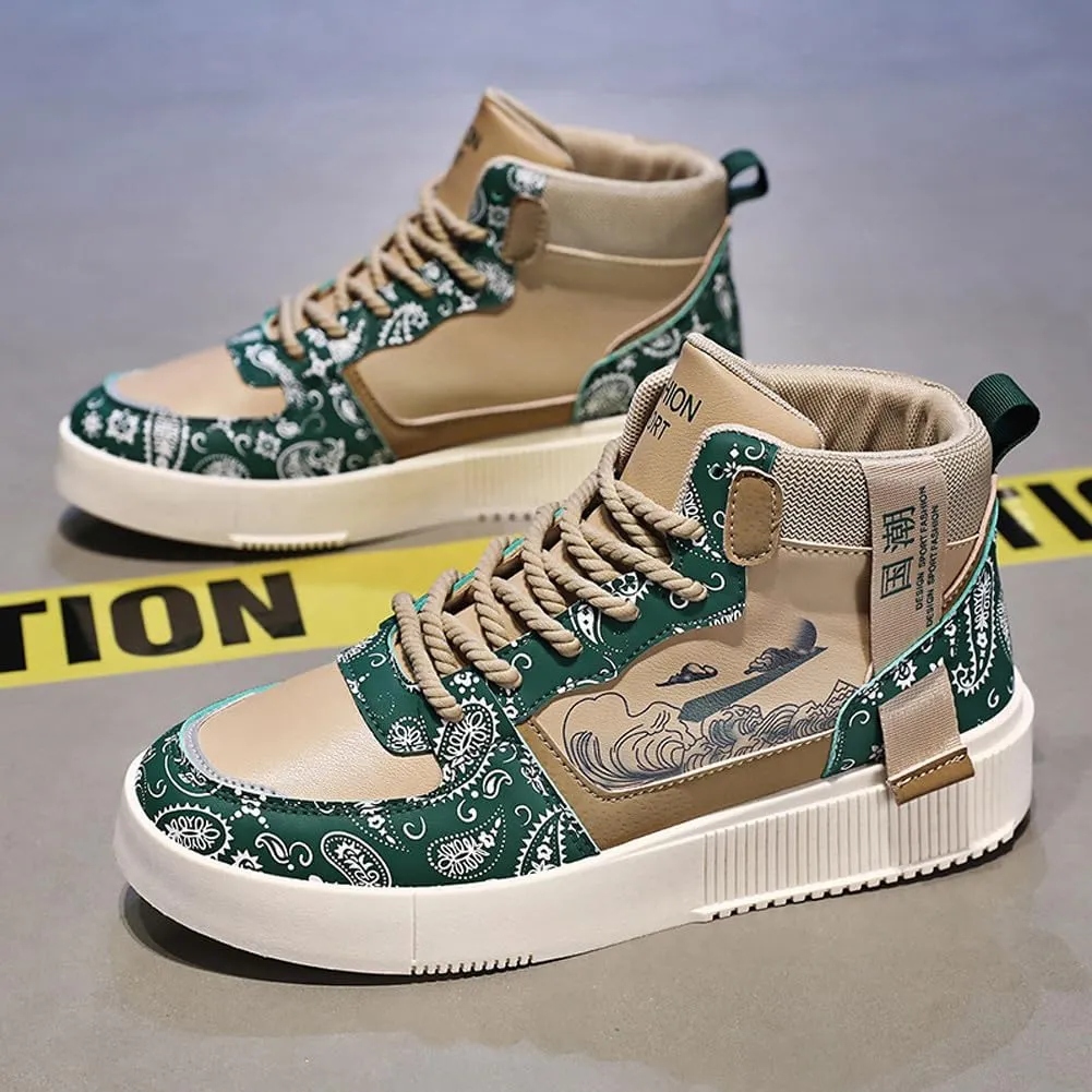Men's Fashion High Top Chinese Style Skate Sneakers Stylish Comfortable Skateboarding Road Running Walking Shoes