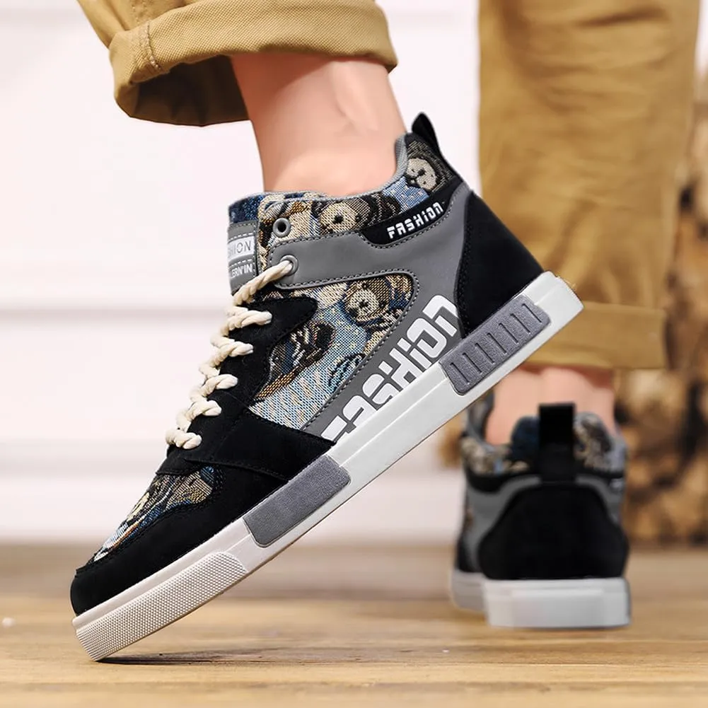 Men's Fashion High Top Chinese Style Skate Sneakers Stylish Comfortable Skateboarding Road Running Walking Shoes